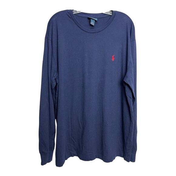 Polo Ralph Lauren T Shirt Men's Large Navy Blue Long Sleeve Logo Tee - Picture 1 of 8